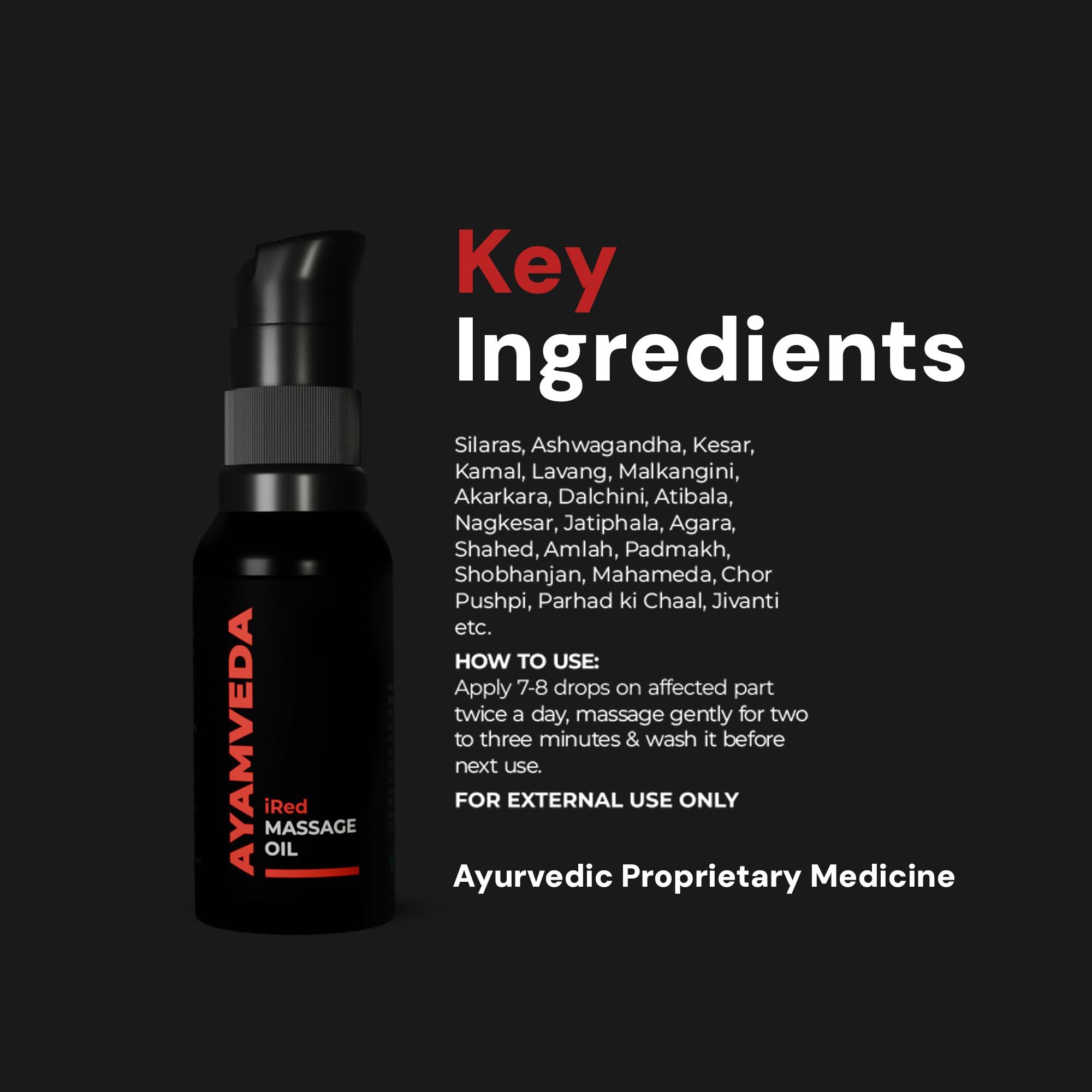 AyamVeda AyamVeda by Dr.Ajayita - iRed Massage Oil For Men with 60+ Premium herbs like Ashwagandha I Strength and Stamina Destroyer of Weakness (60 Days Pack) For External Use Only | No Side Effects