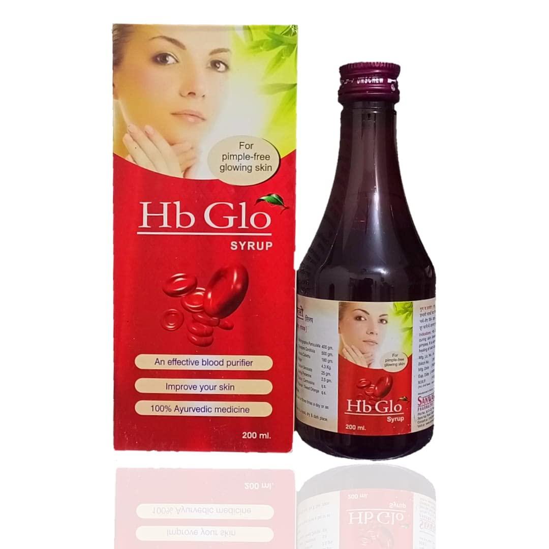 Generic HB GLO Ayurvedic Blood Purifier Syrup For Free Glowing Skin, With 60 Capsules FREE | For Men And Women Both | PACK OF 3 (200 ML)|