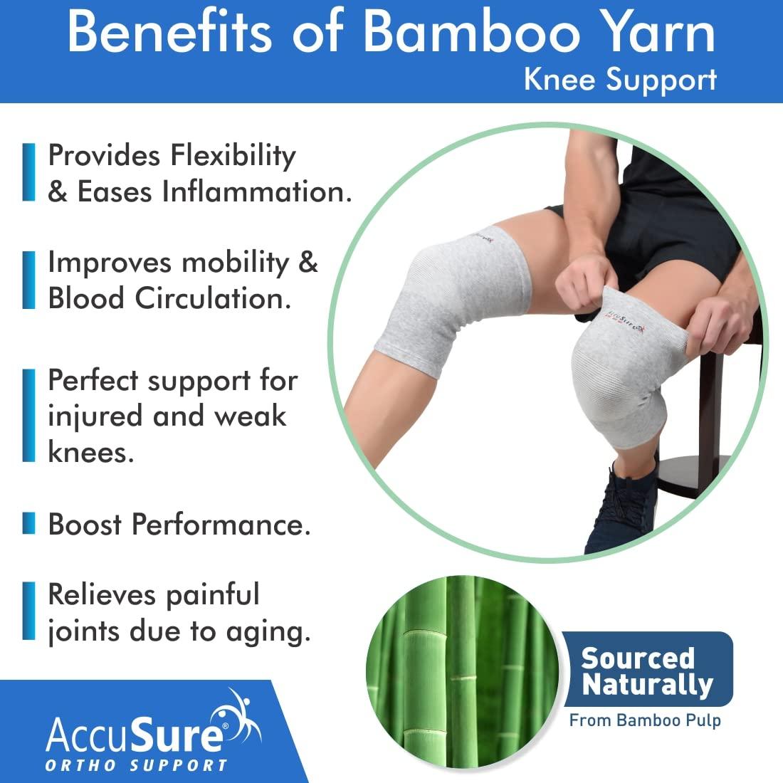 AccuSure AccuSure Orthopedic Pain Relief Bamboo Yarn Knee Support Cap Brace/Sleeves Pair For Sports, Pain Relief, Knee Compression Support, Exercise, Gym, Running, Cycling, Knee Cap Guard Brace Knee Support For Men And Women-Medium