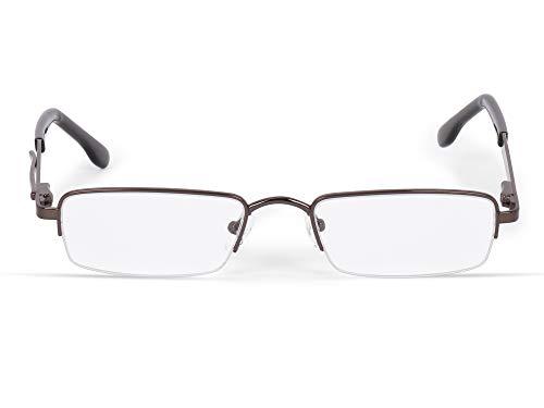 AEC AEC MetalRead Rectangle Half Rim Power Reading Glasses With Pen Clip & Smart Carry Case (+2.50, Brown)