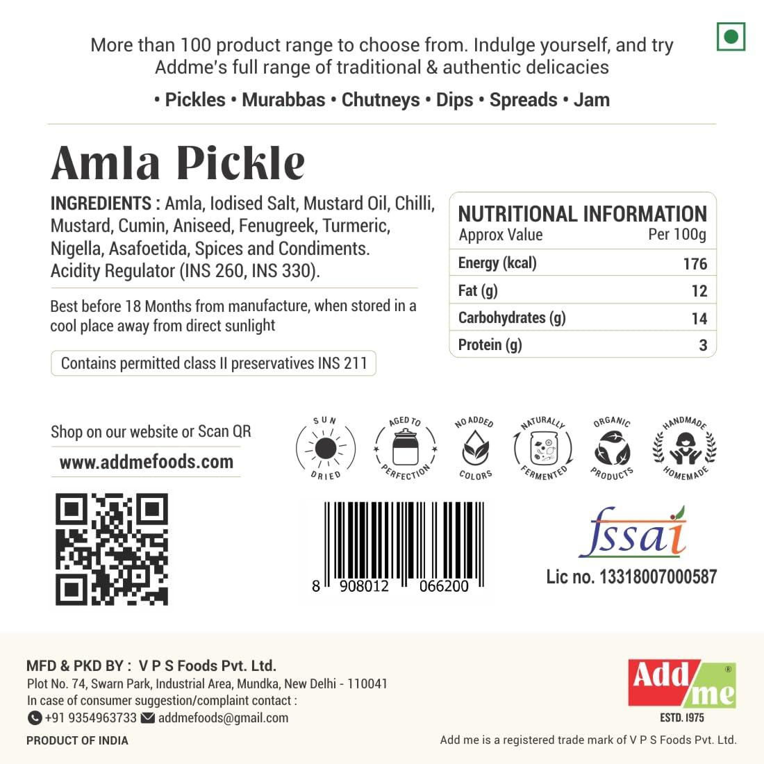 Add me Add me Home Made Amla Pickle Seedless 1Kg Amla ka Achar 500gm + 500gm Glass Jar