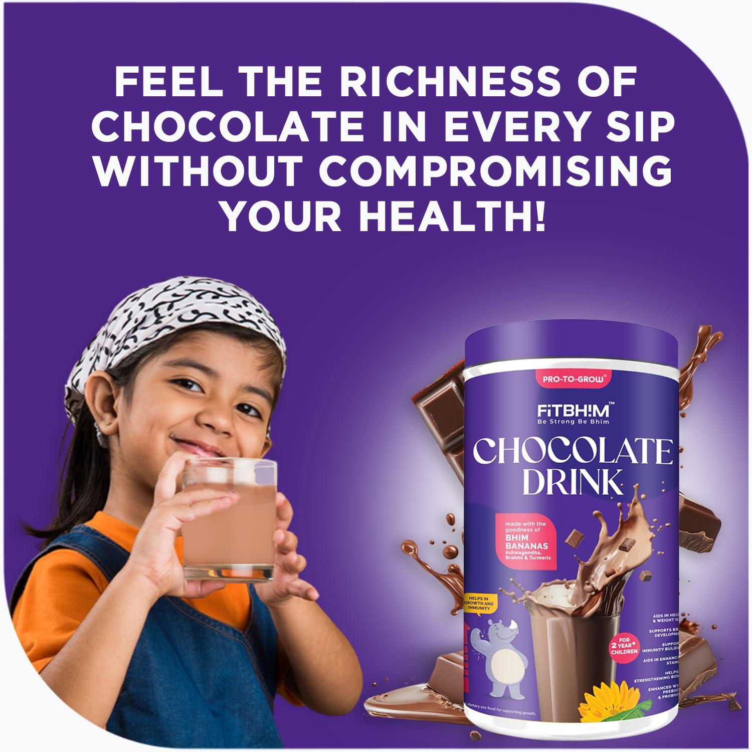 ProToGrow ProToGrow Fitbhim Chocolate Drink with Bhim Banana, Yummy Belgian Chocolate Flavour, 200grams, Pack of 1, Suitable for growing kids.