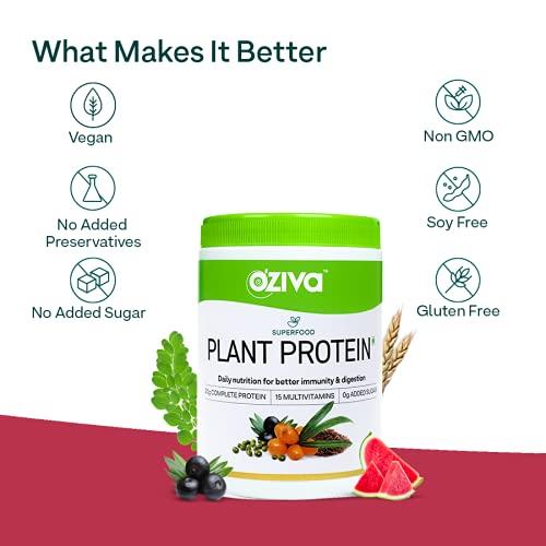 OZiva OZiva Superfood Plant Protein Powder, for Men & Women, Melon 500g (20g of Complete Vegan Protein Powder with Essential Vitamins & Minerals) for Boosting Immunity, Energy & Better Digestion