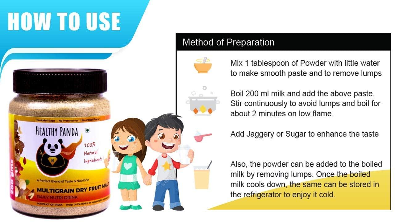 HEALTHY PANDA HEALTHY PANDA Organic Sprouted Multigrain Dry Fruit Malt / Sprouted Multigrain Health Mi x, Organic Sattu Mavu - 125 Gram, Pack Of 4 (500 Grams)