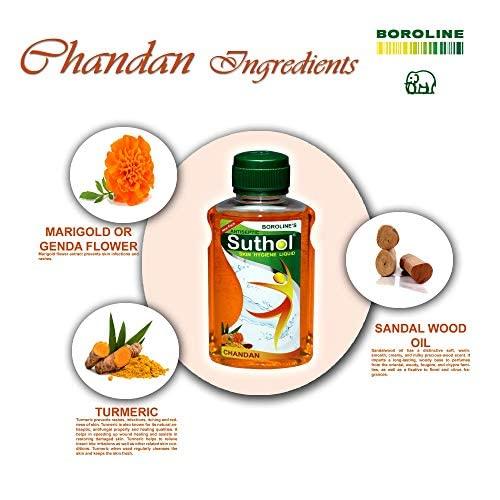 BOROLINE BOROLINE\'s Suthol Active Chandan 200 ml X 4 | Stops Skin Irritations, Prickly Heat, Itching, Rashes | With Neem, Turmeric, Marigold & Aloe vera (Pack of 4)