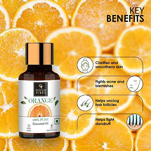 Good Vibes Good Vibes Orange 100% Pure Essential Oil, 10 ml | Skin Brightening, Anti-Acne, Hair Growth | For Skin & Hair | 100% Natural, No GMO, No Synthetics, No Animal Testing