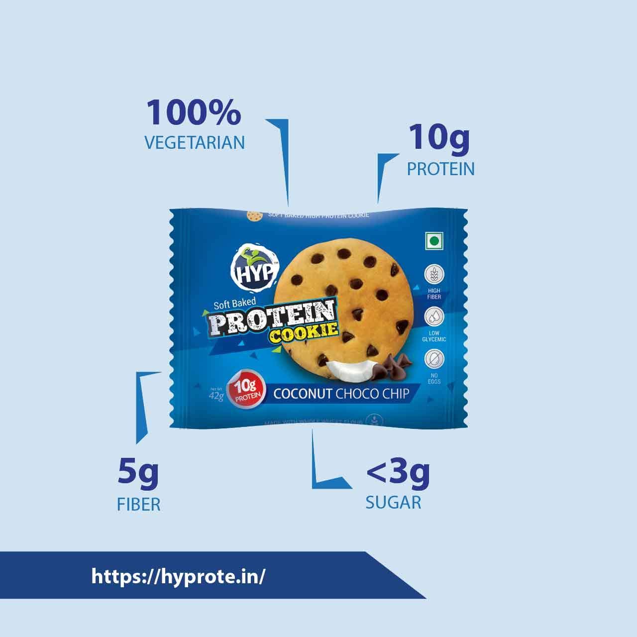 HYP HYP Protein Cookies Coconut Choco Chip Pack of 6 - (42 g x 6)