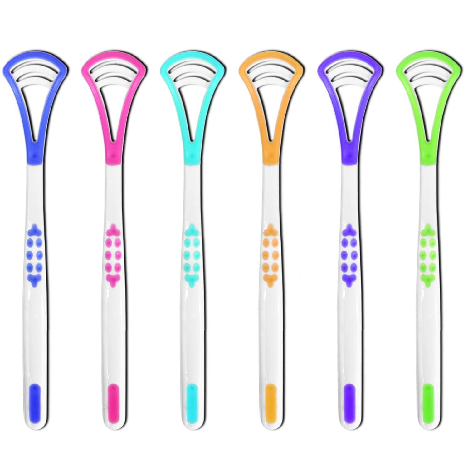 Calitate24 Calitate24 6Pcs Tongue Cleaner Brush,Abs Flexible Tounge Scraper Cleaner,Brushing And Scraping For Oral Care,Double Sided Tongue Cleaning Brush,Multicolor