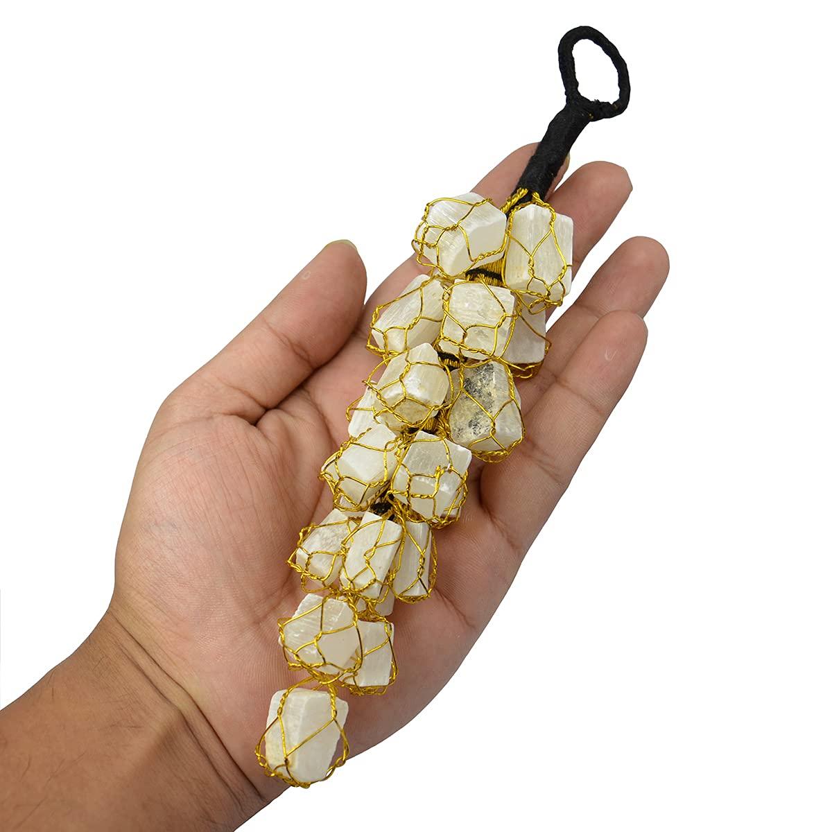 Reiki Crystal Products Reiki Crystal Products Natural Selenite with Black Tourmaline Tumble Stone Car Hanging Accessories and Door Hanging Items Combo Pack of 2 pc