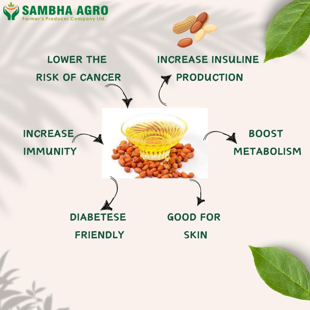 SAMBHA AGRO Sambha Agro 1L Cold Pressed Groundnut Oil - Better, Pure & Unrefined | Naturally Cholesterol-Free Cooking Oil with Rich Aroma & Flavor | A1 Grade Groundnuts | Purity in Every Drop (Pack of 2)