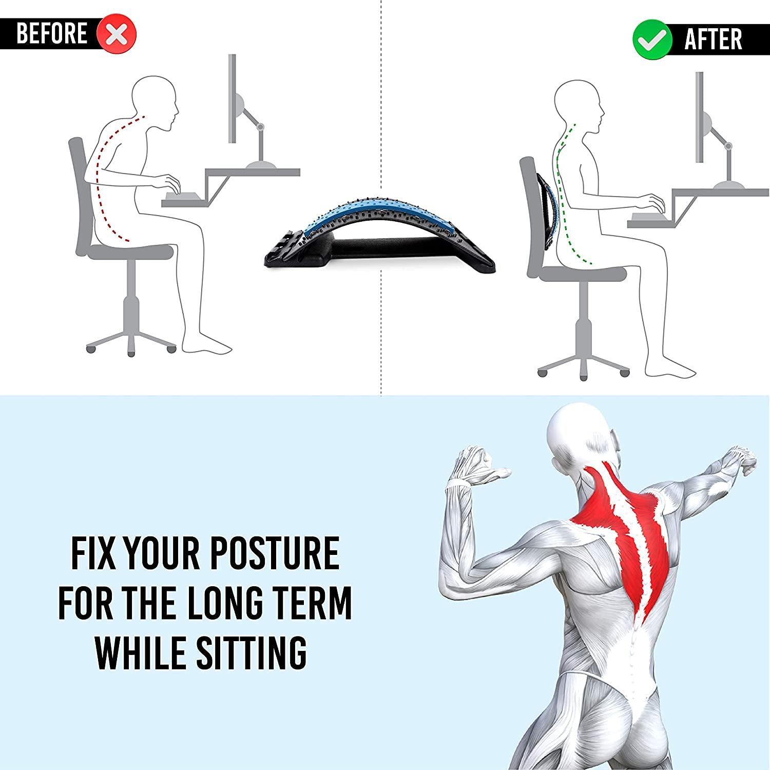 Shopiable Store Shopiable Store Back Arch Stretcher-Lower Back Stretching Device-3 Level Back Massager Lumbar Support Stretcher for Spinal Pain Back Muscle Pain Relief (Black)