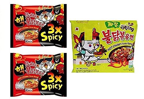 Sam Yang Samyang Buldak 3X Spicy Noodles 2 & Buldak Jijang (Pack of 3) (420gm) (Imported) Instant Noodles Non-vegetarian (3x140 g)(Combo Pack)