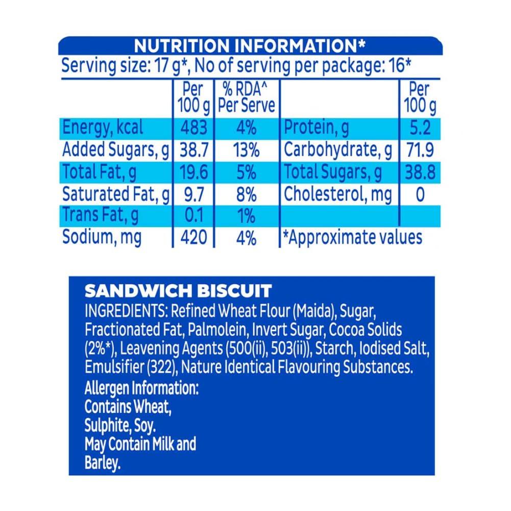 Oreo Oreo Cadbury Vanilla Flavour Crme Sandwich Biscuit, Pack Of 4 X 288.75 Gram Family Pack