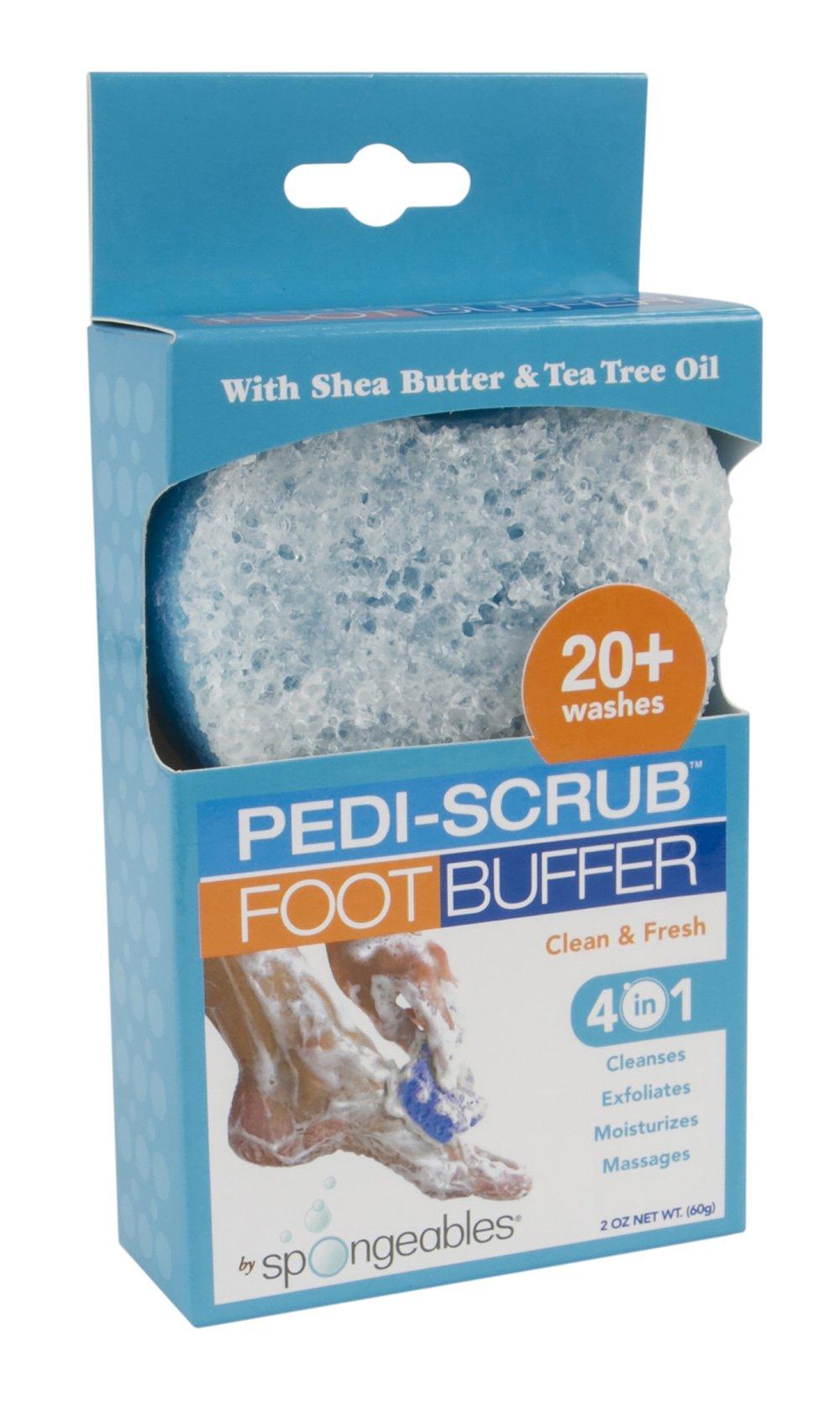 Spongeables Spongeables Pedi-Scrub Foot Buffer, Clean & Fresh Scent, Contains Shea Butter and Tea Tree Oil, Foot Exfoliating Sponge with Heel Buffer and Pedicure Oil, 20+ Washes, Pack of 3