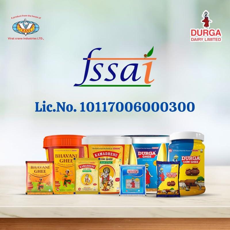 DURGA GHEE Durga Ghee - Buffalo Ghee 500ML Jar | Preservative Free | Fssai & ISO certified | No Chemical | Gluten Free | 100% Fresh And Pure Ghee
