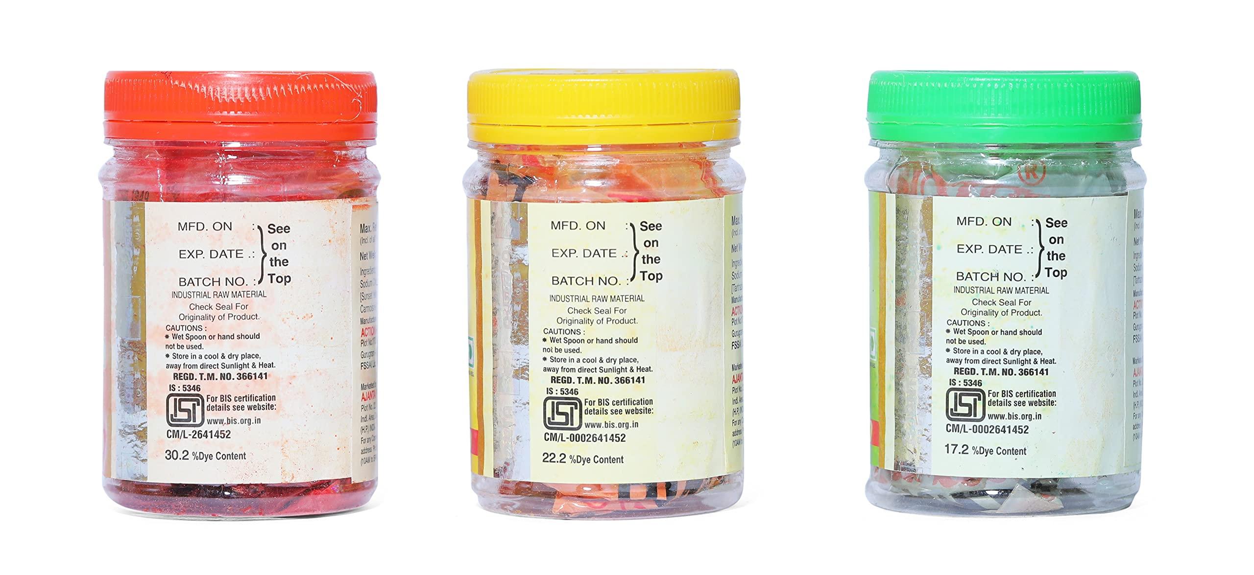 ajanta food products company AJANTA food colour powder combo Orange red, Lemon Yellow & Bright Green (100g each)