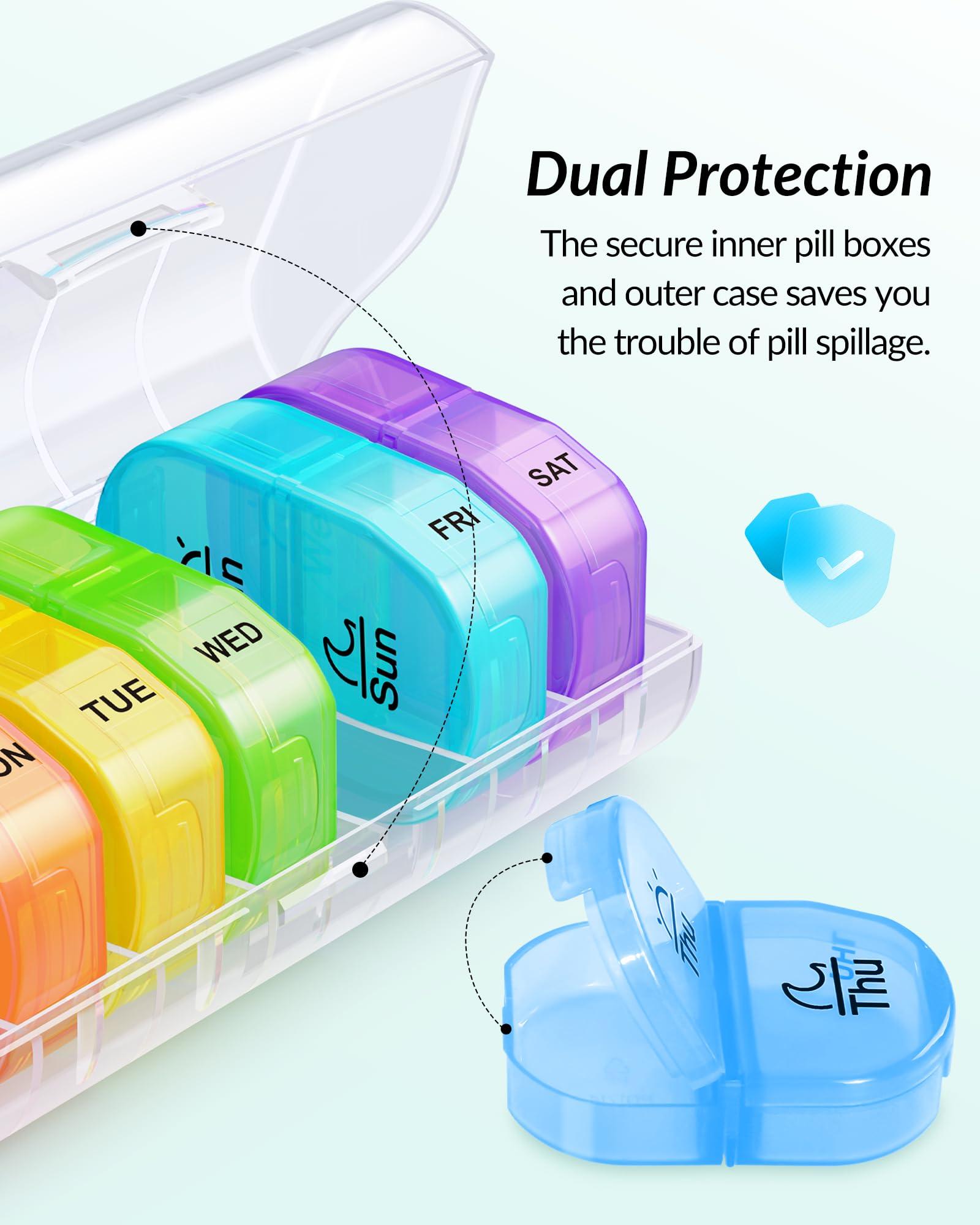 ZIKEE Zikee Weekly Pill Organizer 2 Times a Day, AM PM Pill Box with 7 Detachable Pill Case to Hold Medicine, Medication, Vitamins and Fish Oils (Clear)