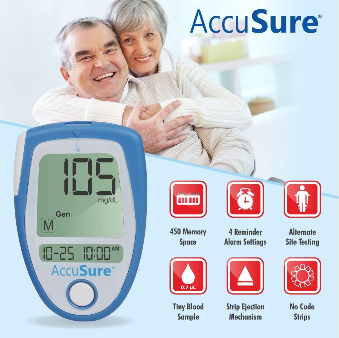 AccuSure AccuSure Blood Glucose Monitoring System Test Strips, 25 Count (Multi Color)