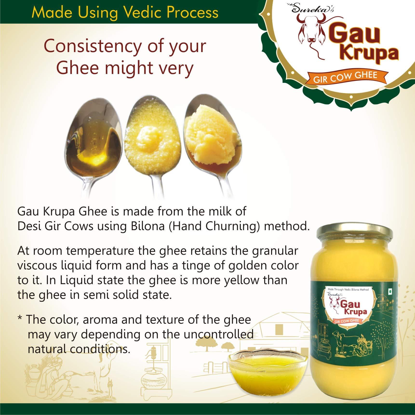 GauKrupa GauKrupa A2 Gir Cow Pure Gir Cow Desi Ghee A2 | a2 Bilona Method Desi Ghee | 100% Desi Gir Cow | Grassfed, Cultured, Premium & Traditional Ghee 1L (1000 Ml (Pack of 1))