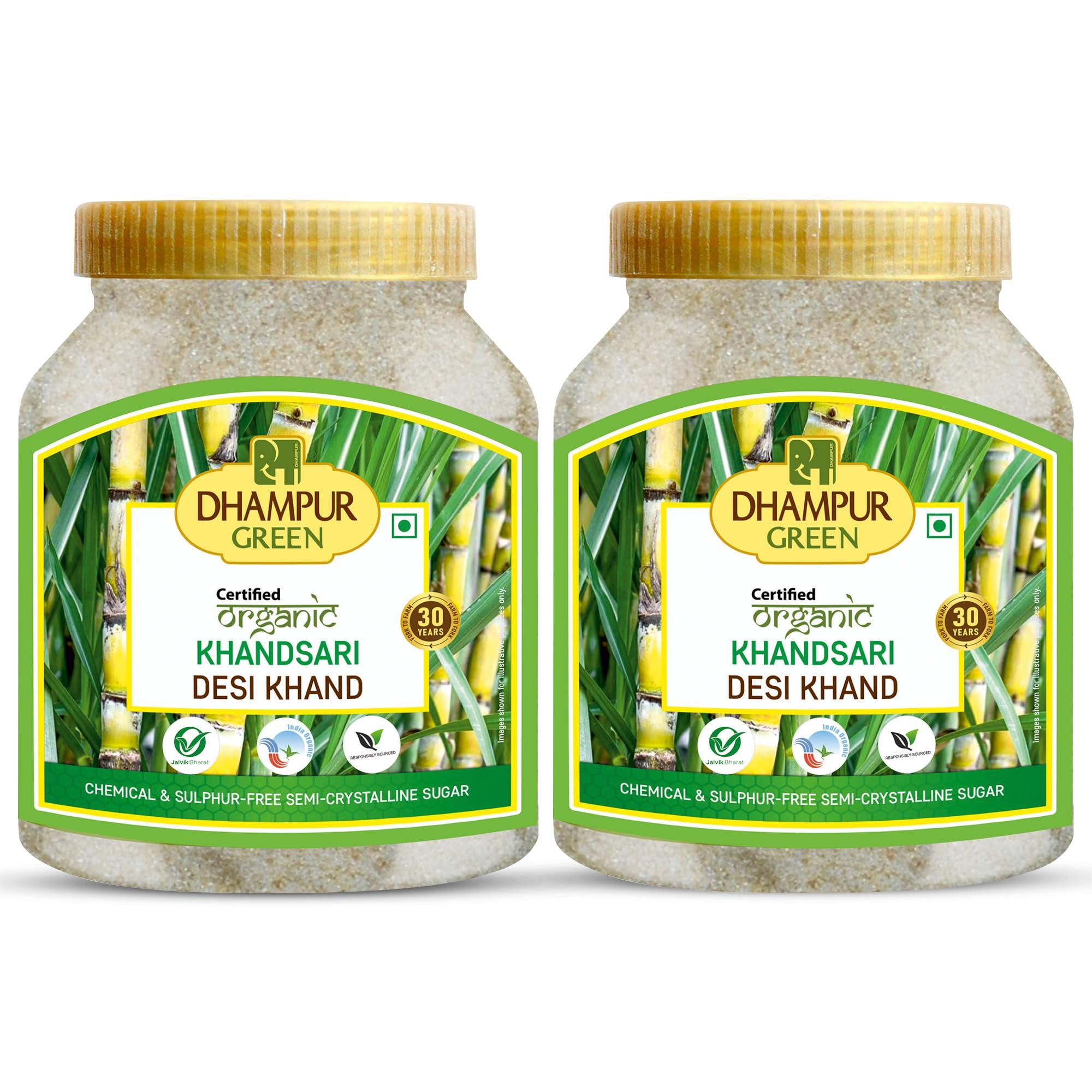 DHAMPURGREEN Dhampurgreen Organic Desi Khand Khandsari, 1.6Kg (800G X 2 Units) | Desi Khand | Chemical Free | Sulphurless | Semi Crystal Sugar