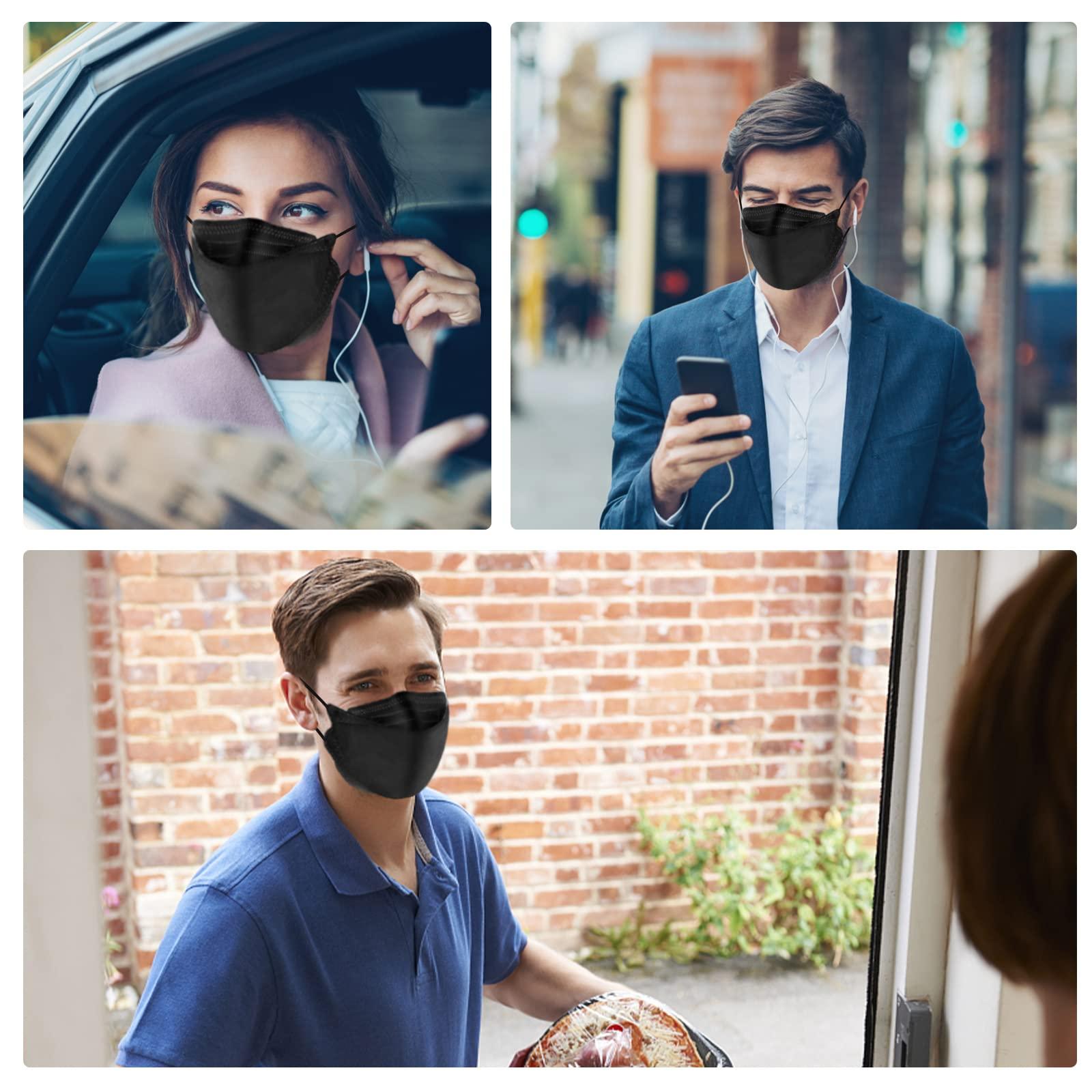 XYEXIM 60Pcs KF94 Disposable Face Masks, KF94 Mask Individually Wrapped, Fish Mouth Type Aldult Safety Four Layer Protective Cup Type mask,Comfortable Breathable ,and Protection Rate of 95% , Suitable for all AdultsBlack
