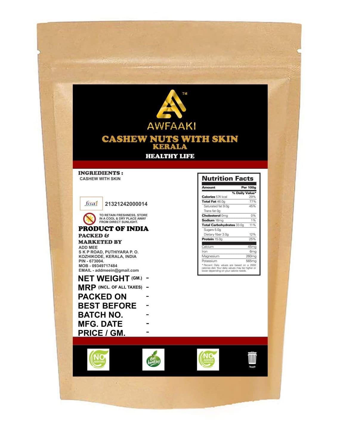 AWFAAKI Awfaaki Cashew Nuts With Skin | Kaju With Skin | Kerala Skin Cashews (500 g)