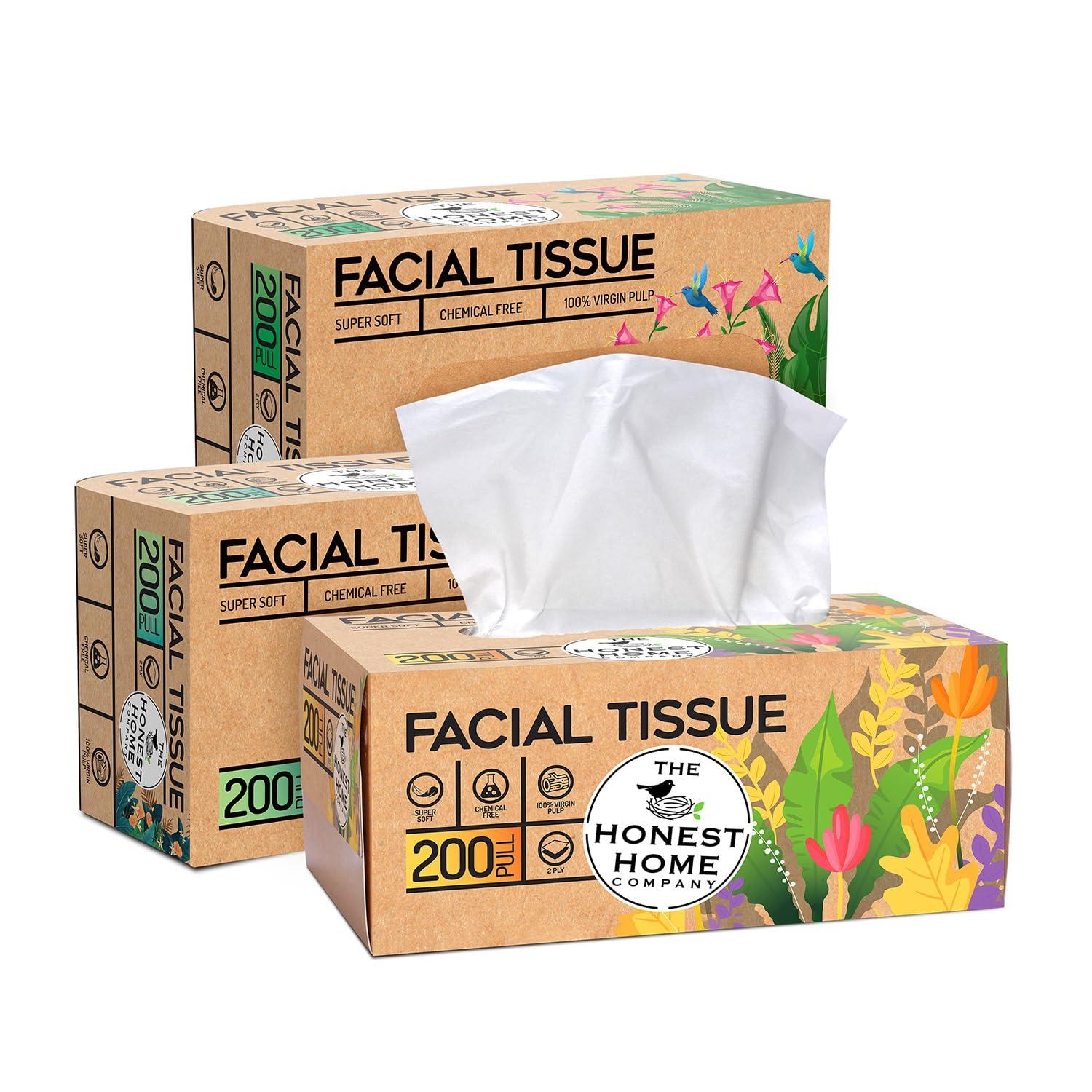 THE HONEST HOME COMPANY The Honest Home Company | 2 Ply Soft Facial Tissues Box | 200 Pulls/Box - Pack Of 3 | Hard Box Easy Pull | 600 Pulls (200x3)