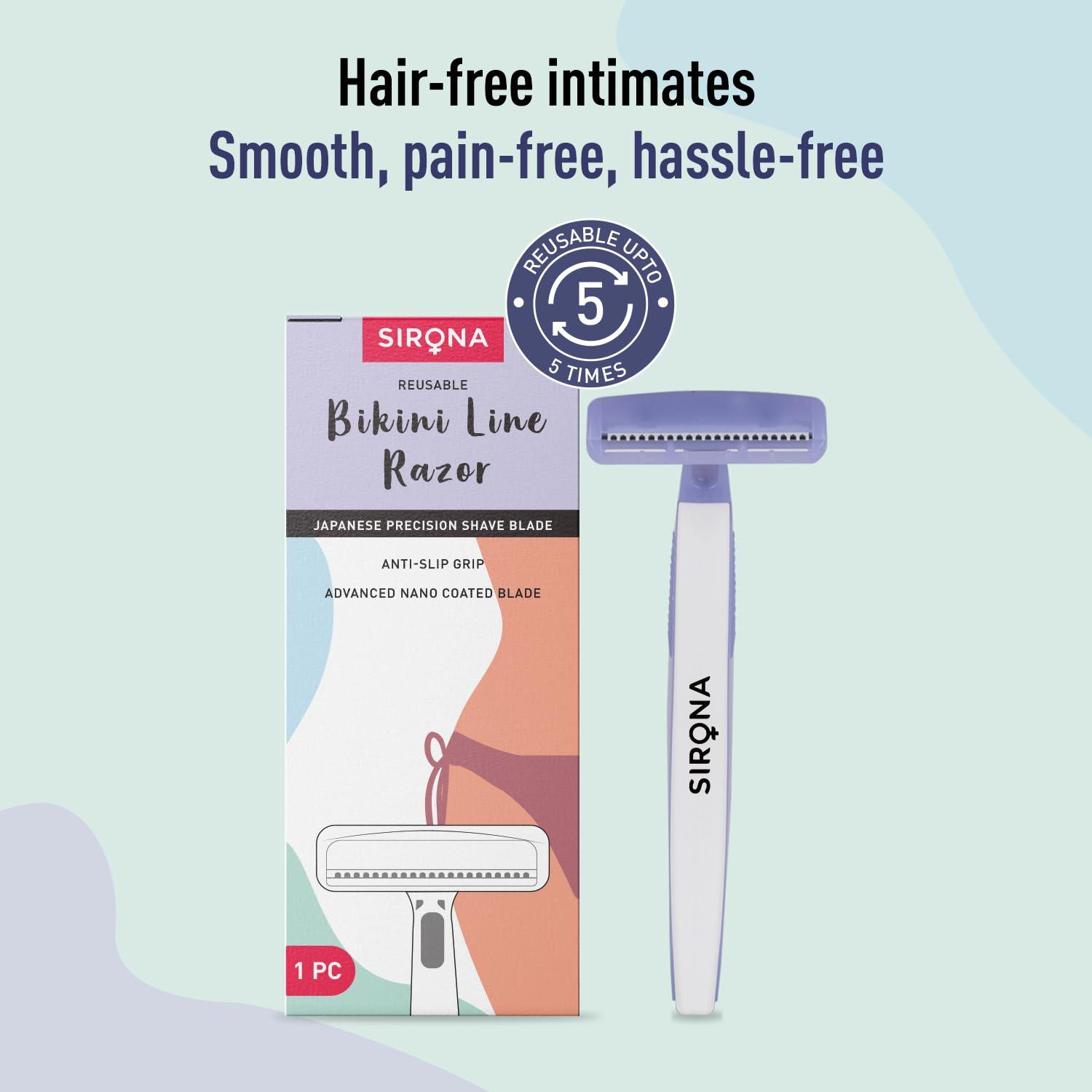 Sirona Sirona Bikini Razor for Women | Japanese Precision Shave, Nono-Blade Technology | For Irritation Free Shaving for Bikini Line | Chromium & PTFE-Coated | No Cuts | Safe & Hygiene Pack of 1