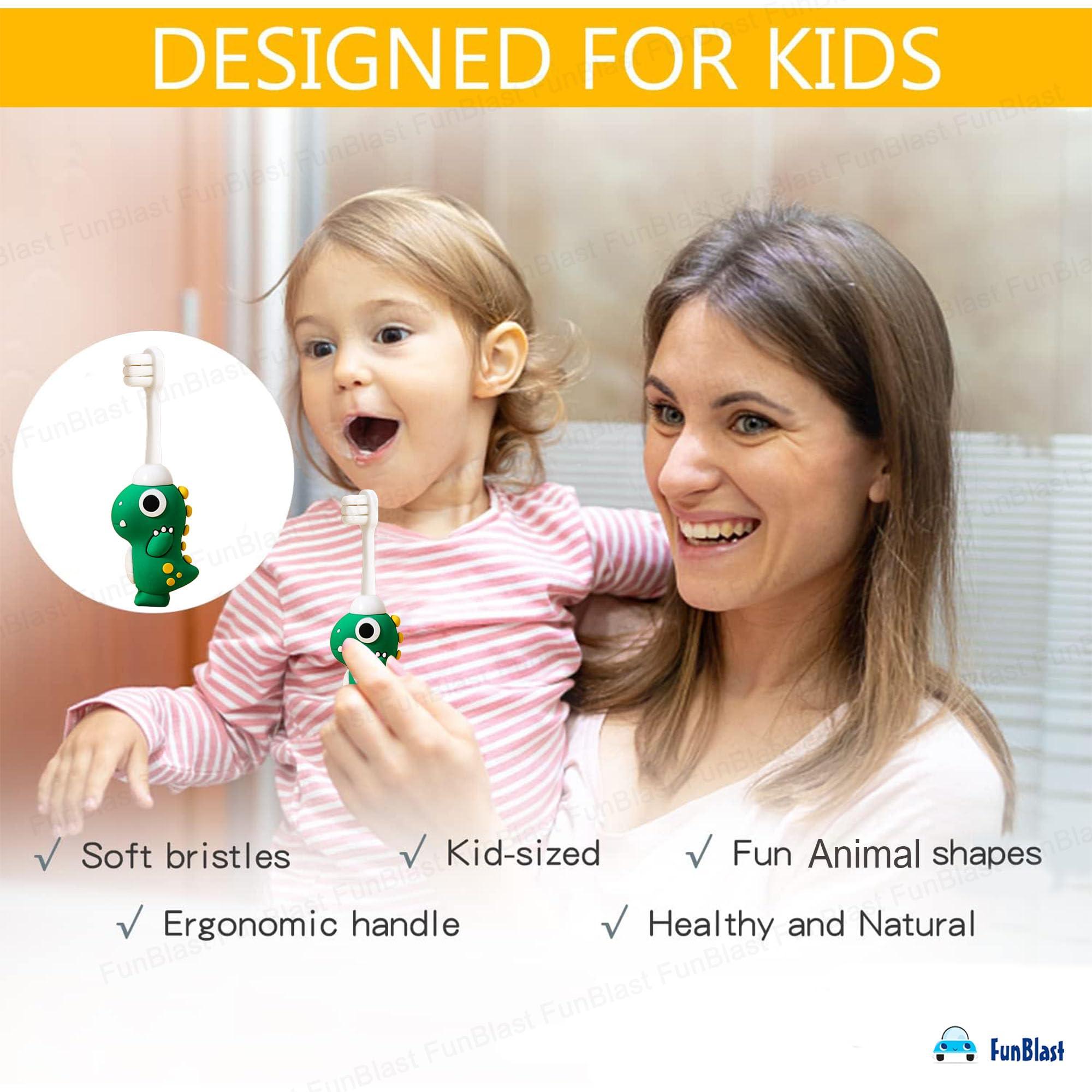 FunBlast FunBlast Kids Toothbrush Cute Dino Design Soft Tooth Brush, Extra Microfiber Soft Bristles Toothbrush for 3-6 Years old Children, Manual Toothbrush for Kids (Green)