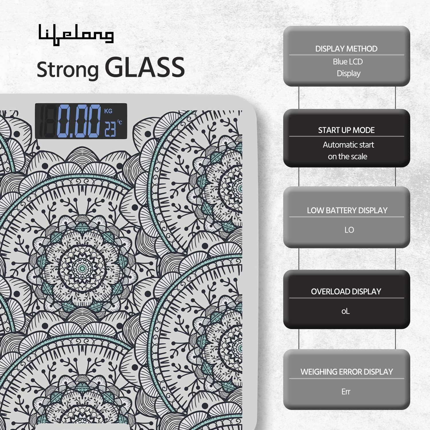 Lifelong Lifelong Nimbus LLWS81 Weighing Scale (Indian Cultural Series - Orissa)|Digital Weight Machine for Body Weight|6mm Thick Tempered Glass with LCD Display|Bathroom Weighing Scale (2 Year Warranty, Grey)