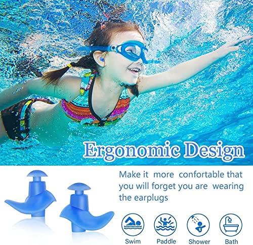 Street27 Street27™ Swimming Ear Plugs For Adults Kids Waterproof Reusable Professional Silicone Swimming Ear Cap Soft Anti-Noise Ultra Comfy Swim Earplugs with Storage Case (4 pairs_Black+Blue+Pink+White)