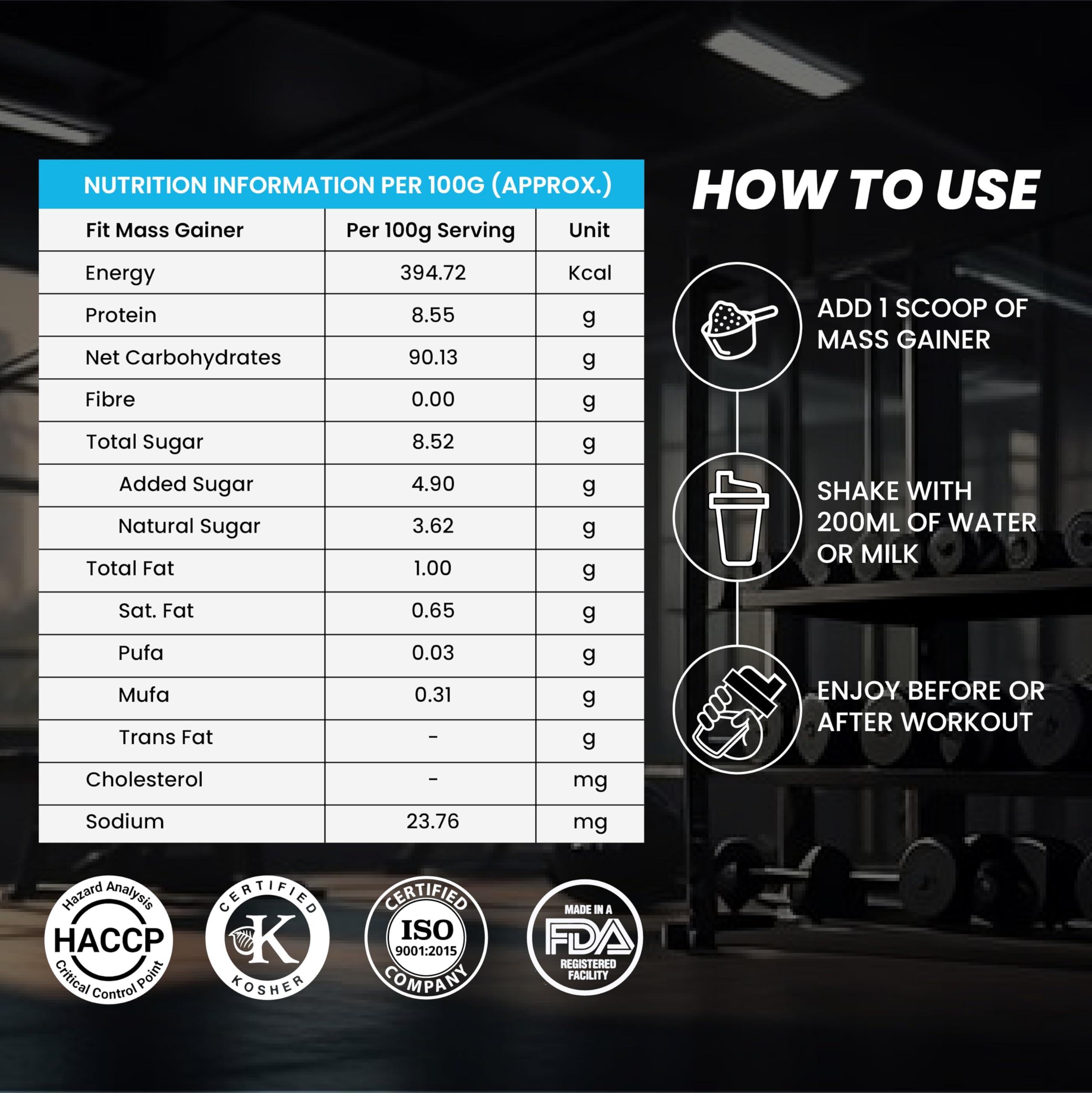 Fitspire Fitspire Mass Gainer Whey Protein with Caramel Banana Flavour, | 9g Protein per 100g scoop | 90.13g Carbs |1.5kg 15 Serving