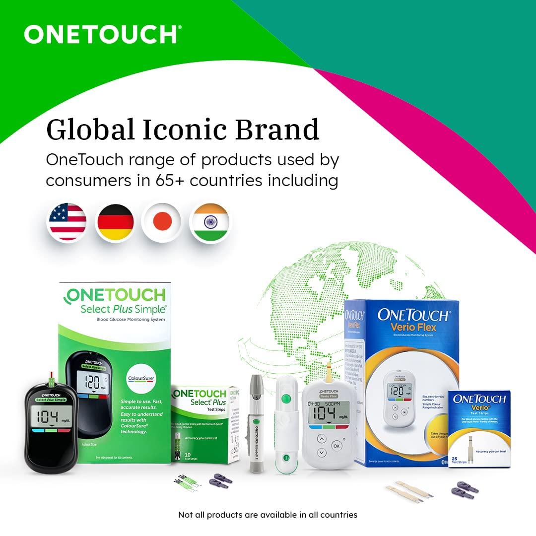 OneTouch OneTouch Select Plus Simple glucometer machine with 50 Test Strips & 50 additional Ultrasoft 2 Lancets (total 60 lancets) | Simple & accurate testing of Blood sugar level at home | Global Iconic Brand