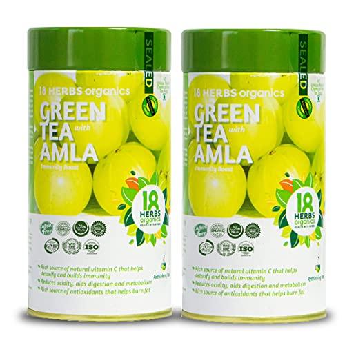 18 Herbs Organics Health with Herbs 18 Herbs Organics Health with Herbs Green Tea With Amla (40 Tea Bags - 54 gram - Tin Caddy - Pack of 2) Amla Green Tea - To Get Your Immunity a Boost!