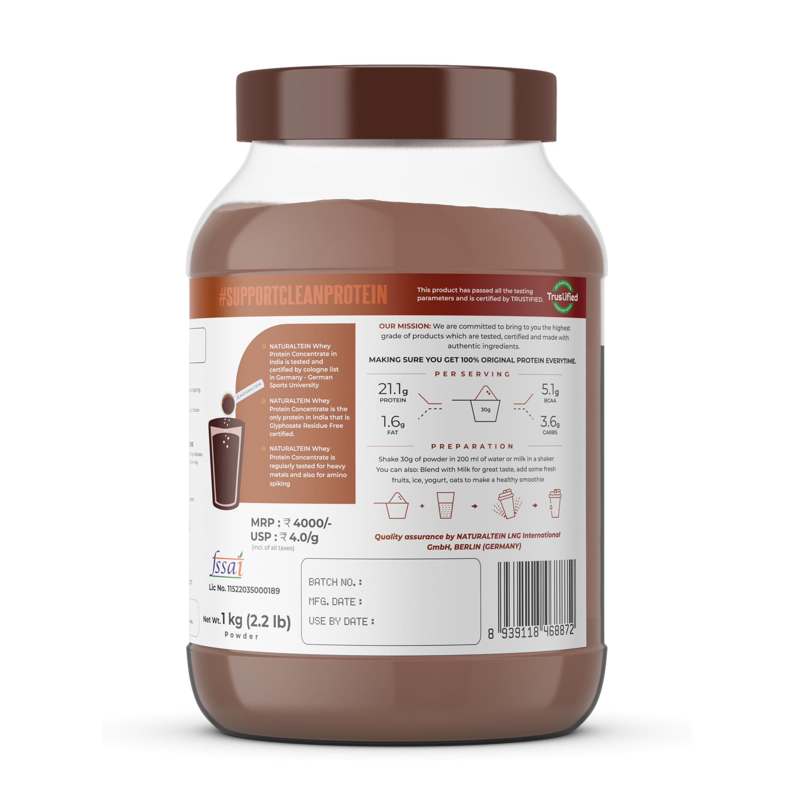 NATURALTEIN NATURALTEIN 100% Natural Whey Protein Concentrate Chocolate Bis coff (21.1 G Protein)