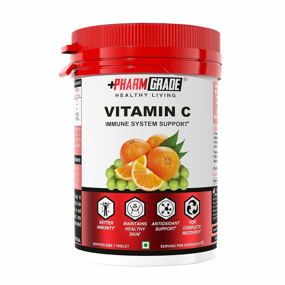 Pharmgrade PharmGrade Healthy Living Vitamin C 500mg Tablets From Natural Fruits Immunity Supplement For Men and Women | Antioxidants | Skincare | Immunity Booster | Phyllanthus Emblica ( Amla Ext) 230mg | Orange peel extract 230mg | Vitamin C 40mg | Zinc 12mg