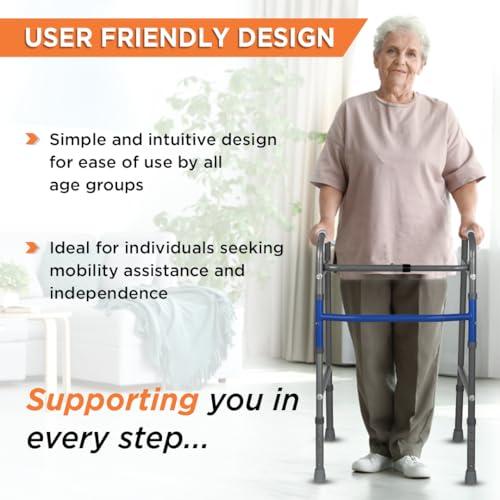 Vissco Vissco Medipedic Walker Plain With Double Bar,Walker for Elderly & Physically Challenged,Foldable, Light Weight & Height Adjustable, Made with Premium Grade Rubber Shoes & PVC Grip -Universal(Grey)