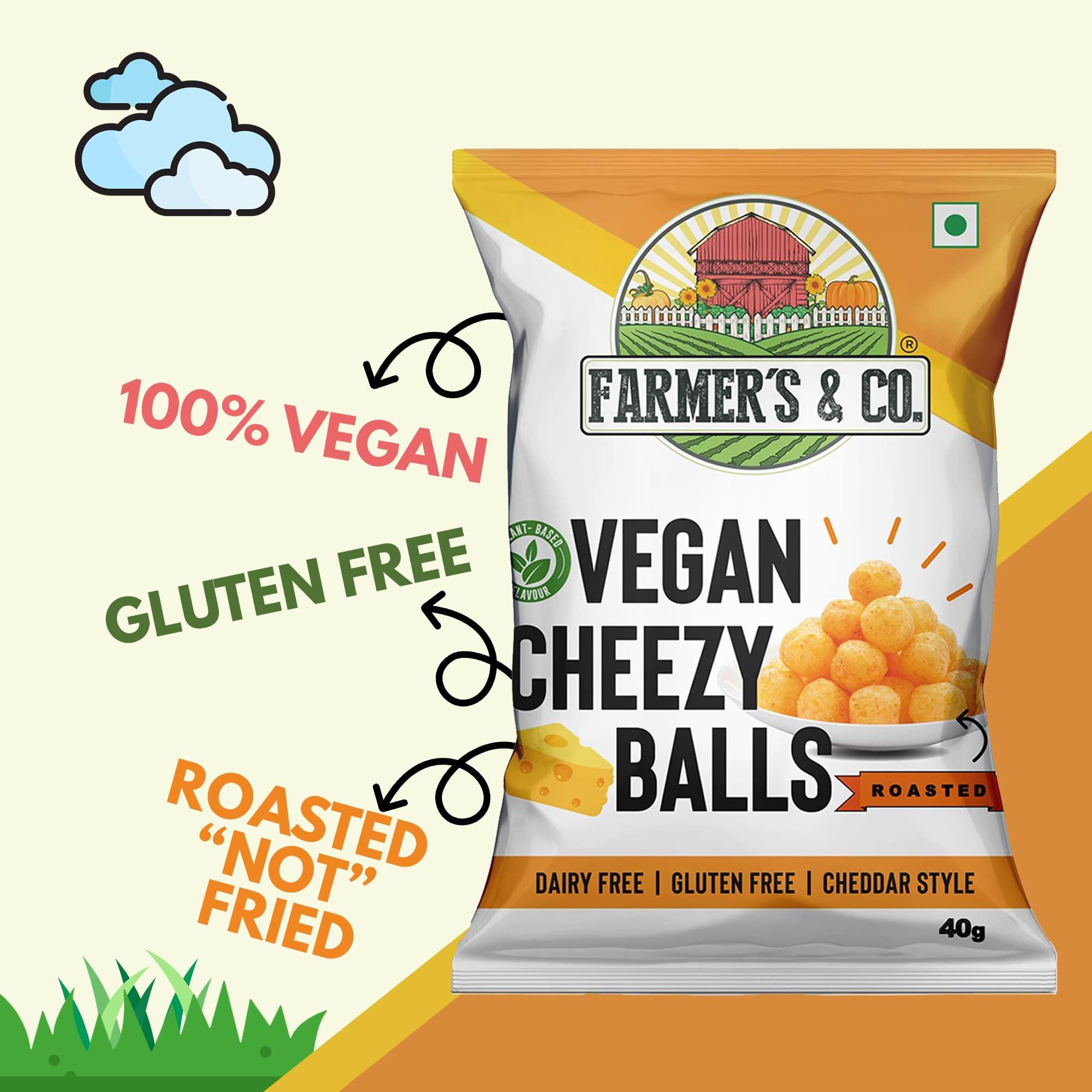 Farmers & Co. Farmers & Co. Cheese Balls I Pack of 4 I Cheddar Flavour, Plant Based Vegan Snack, Dairy Free, RoastednotFried