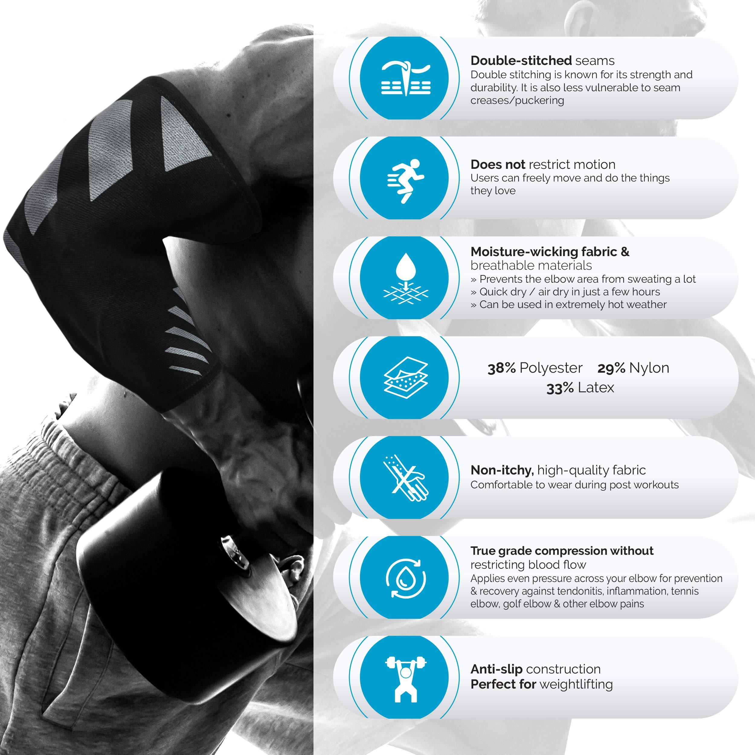 Physix Gear Sport Physix Gear Elbow Brace for Tendonitis - Best Compression Arm Sleeve, Tennis Elbow Brace & Elbow Compression Sleeve for Elbow Support, Tennis Elbow Treatment & Elbow Sleeve Weightlifting 1pk Grey S