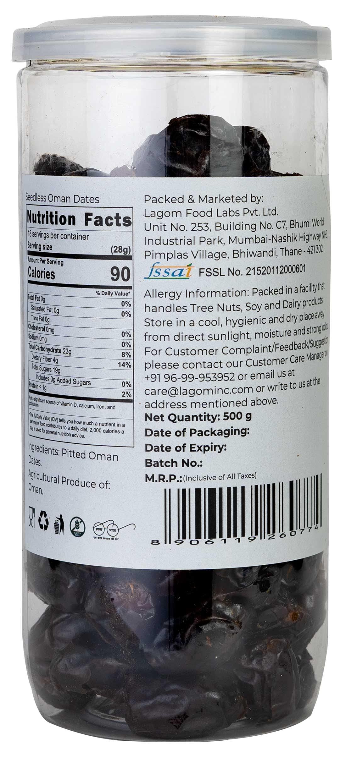 Lagom Lagom Gourmet Seedless Omani Dates 1 kg | All Natural | No Preservatives | No Added Sugar | Gluten Free | Vegan | Plant Based | Non GMO | Dates Dry Fruits | Khajur | Khajoor | Khejur