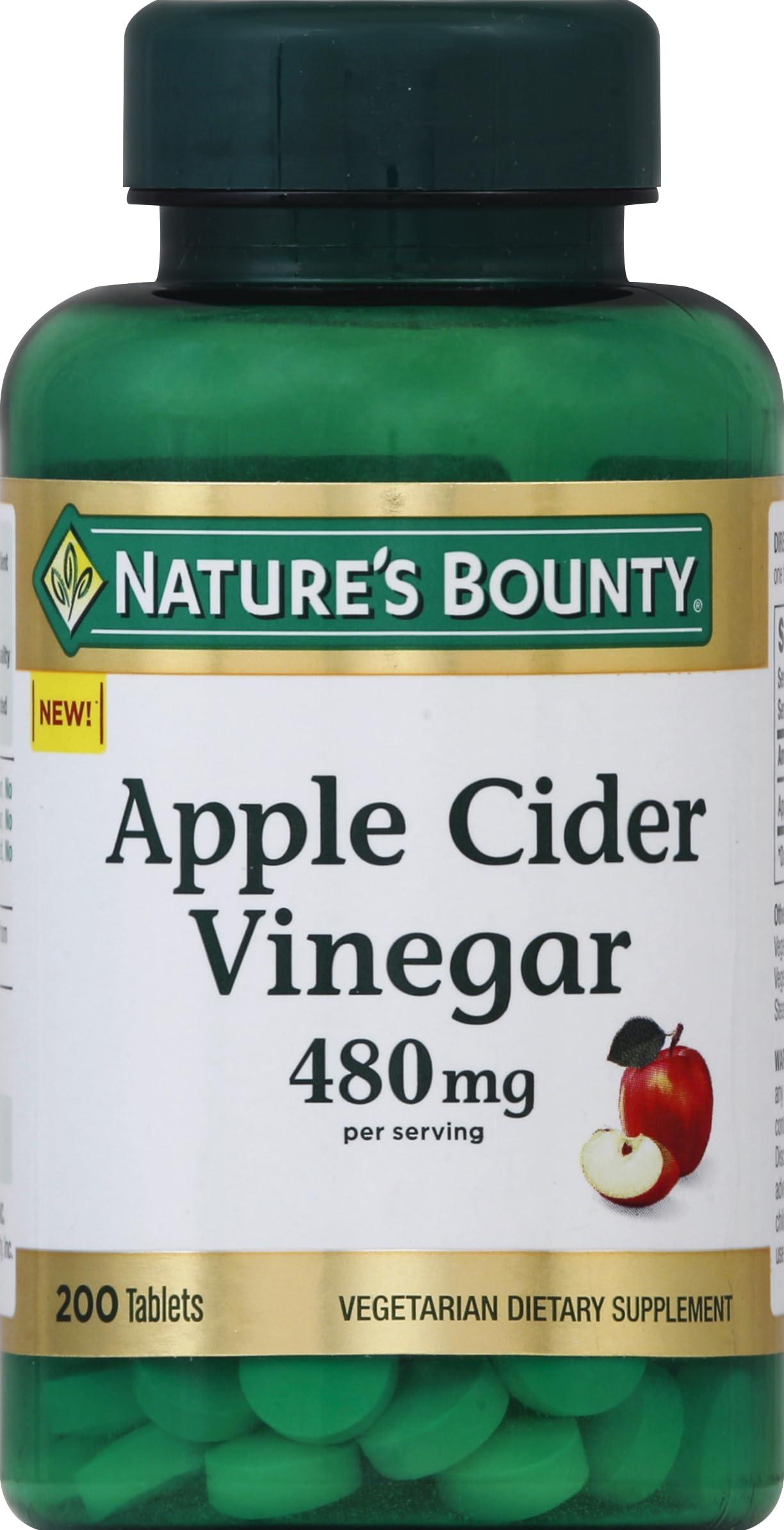 Nature\'s Bounty Nature\'s Bounty Apple Cider Vinegar Dietary Supplement, Supports Energy Levels and Metabolism, Plant Based, 480mg, 200 Tablets : Pack of 1