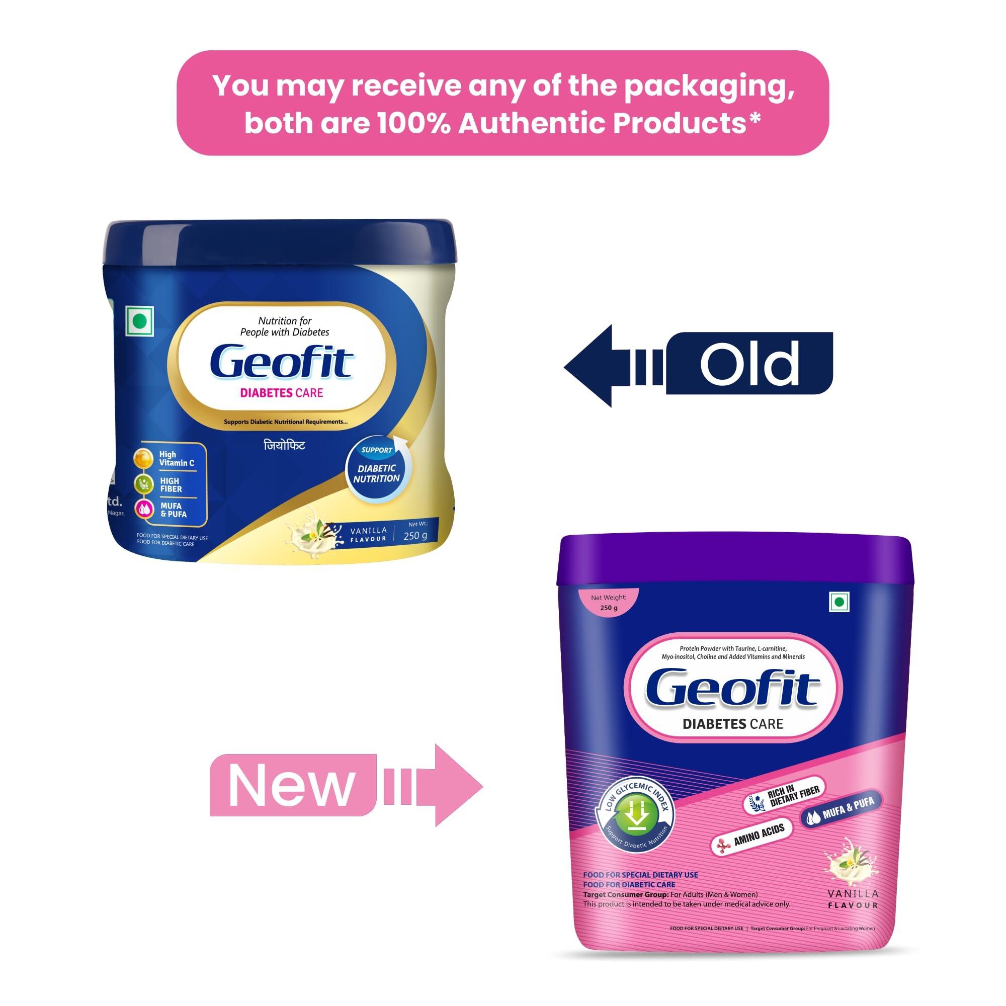 GEOFIT Geofit Diabities Care Protein Powder Enriched with Nutrients | Multivitamins & Multimineral High Vitamin C, Helps in Maintain Body Weight 250g - Pack of 2 (Vanilla Flavoured)