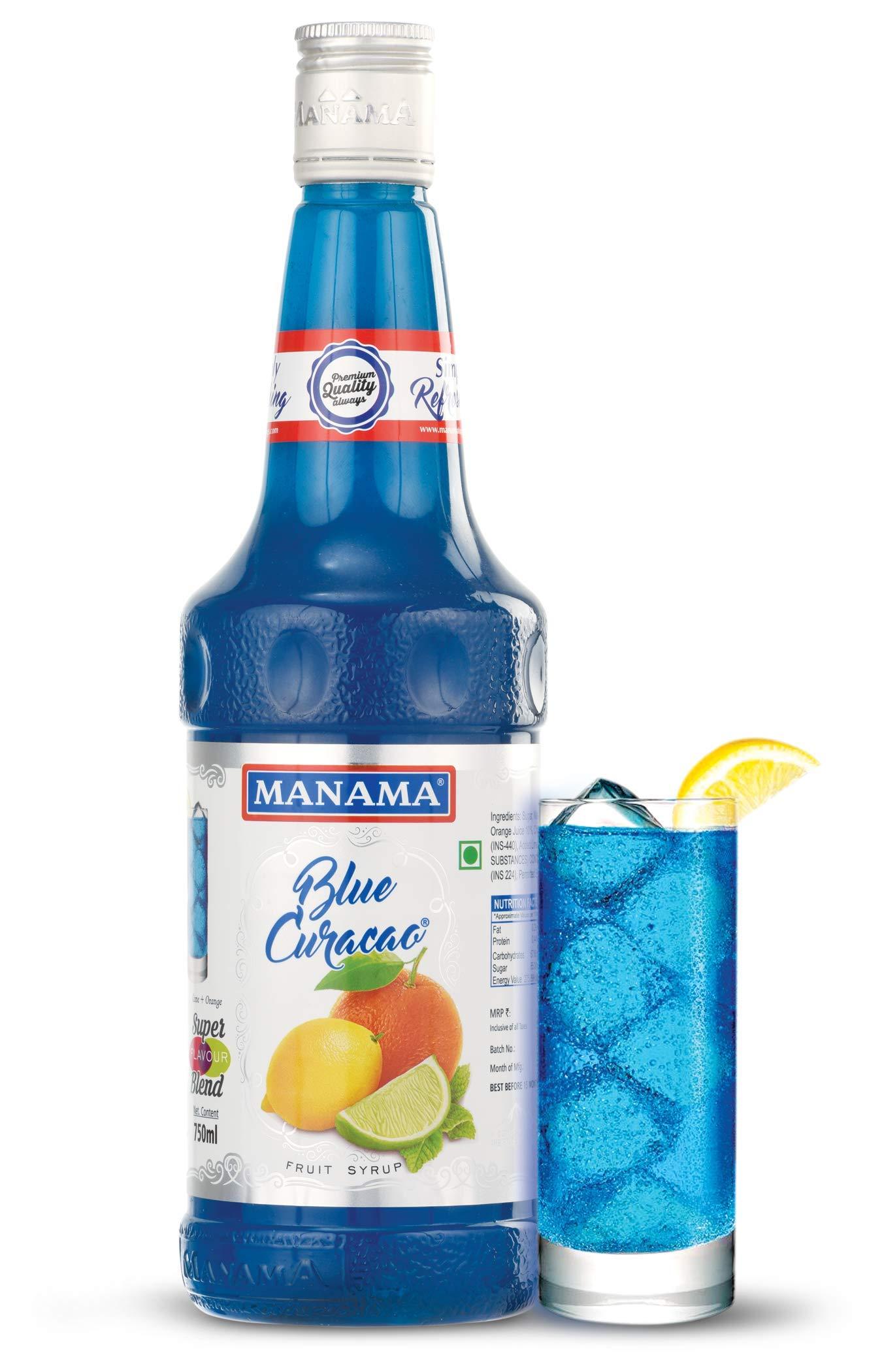 Manama Manama Blue Curacao Fruit Flavoured Syrup and Paan Flavoured Syrup, 750ML Each, Pack of 2