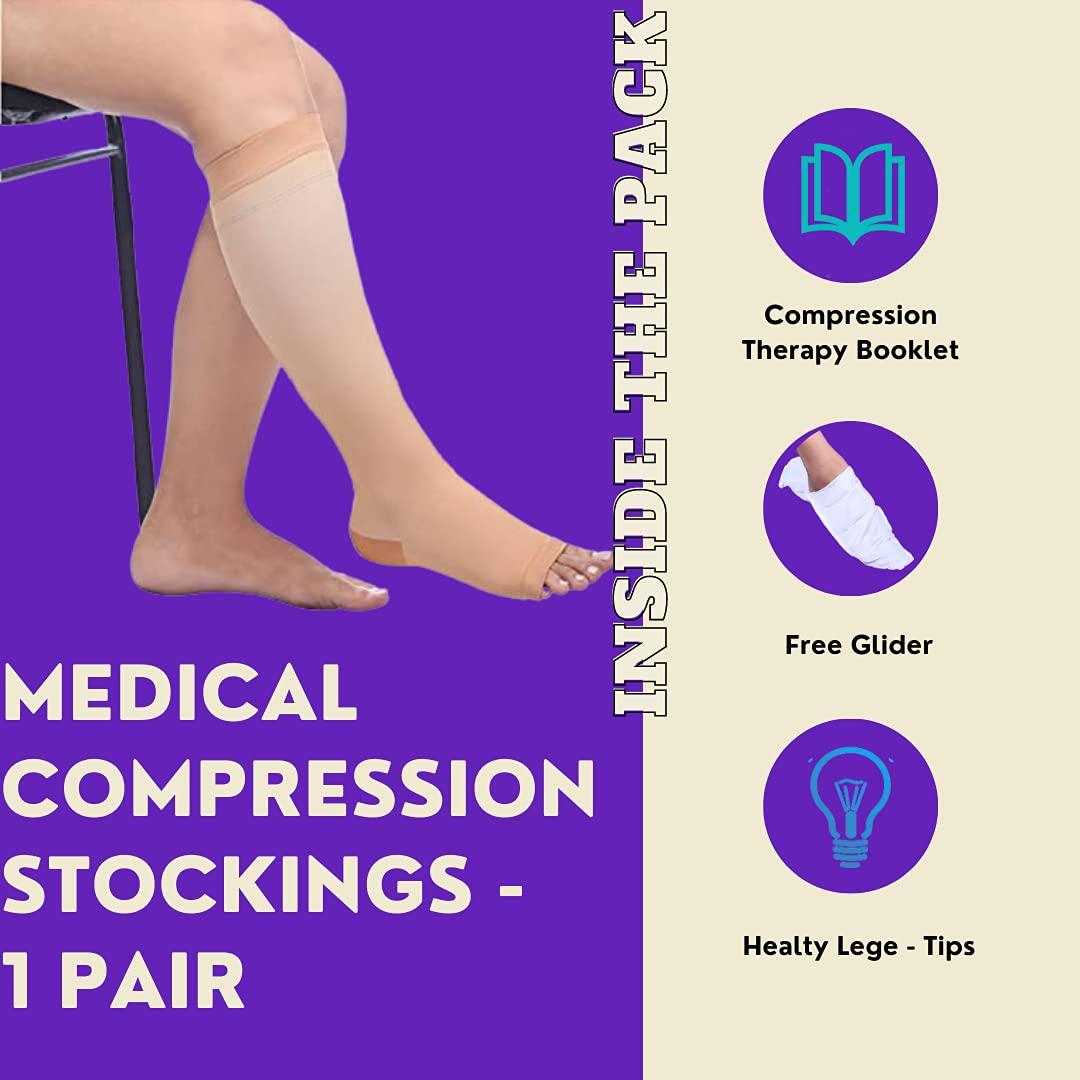 Meditouch MediTouch™ Varicose veins Stockings for Women Men- Optimum Compression Stocks Improve Circulation Recommended by Dr. for Pain relief -Open Toe- Pair (THIGH LENGTH, Small)