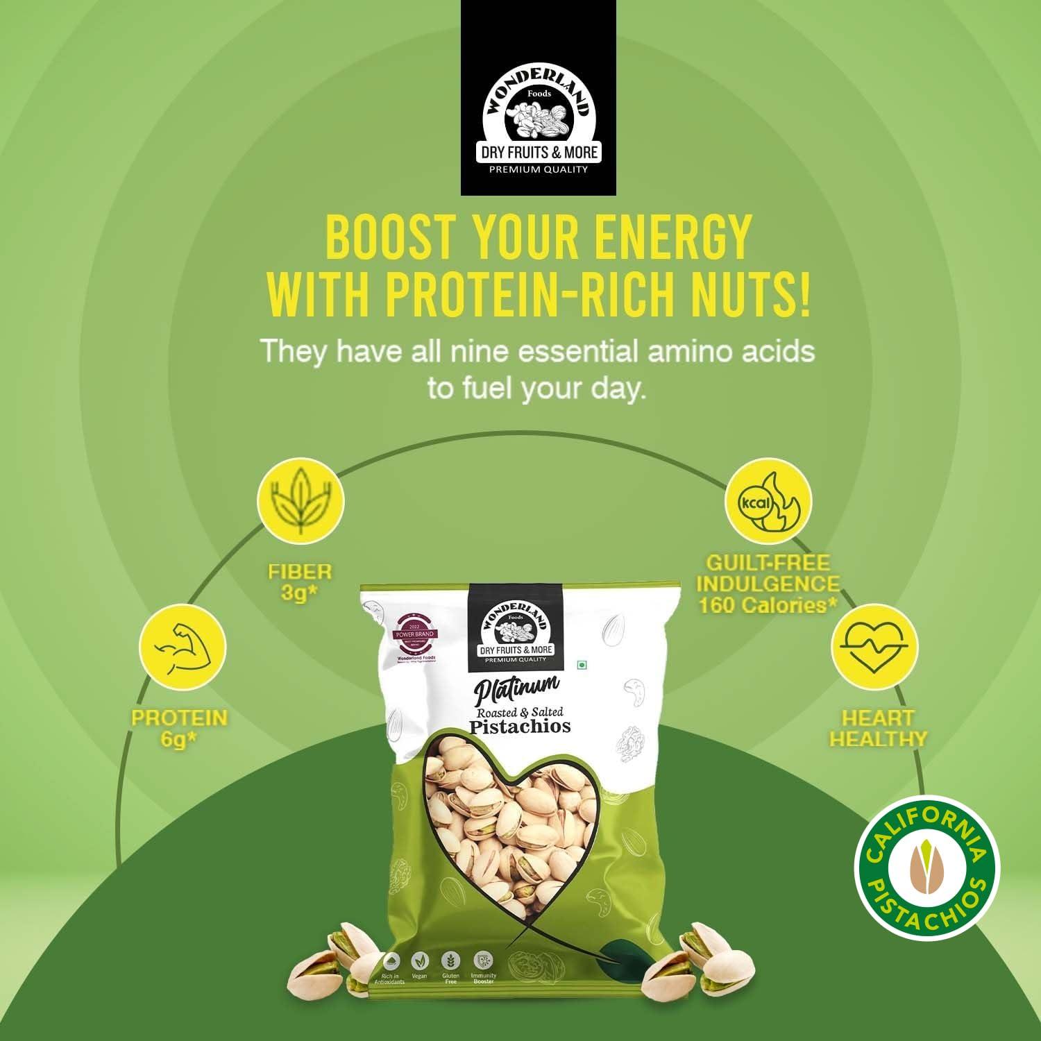 WONDERLAND FOODS (DEVICE) WONDERLAND FOODS (DEVICE) Dry Fruits Platinum California Roasted & Salted Jumbo Pistachios (Pista) 400g Pouch | Super Crunchy & Delicious Healthy Snack | Vitamins & Minerals Rich | Immunity Booster