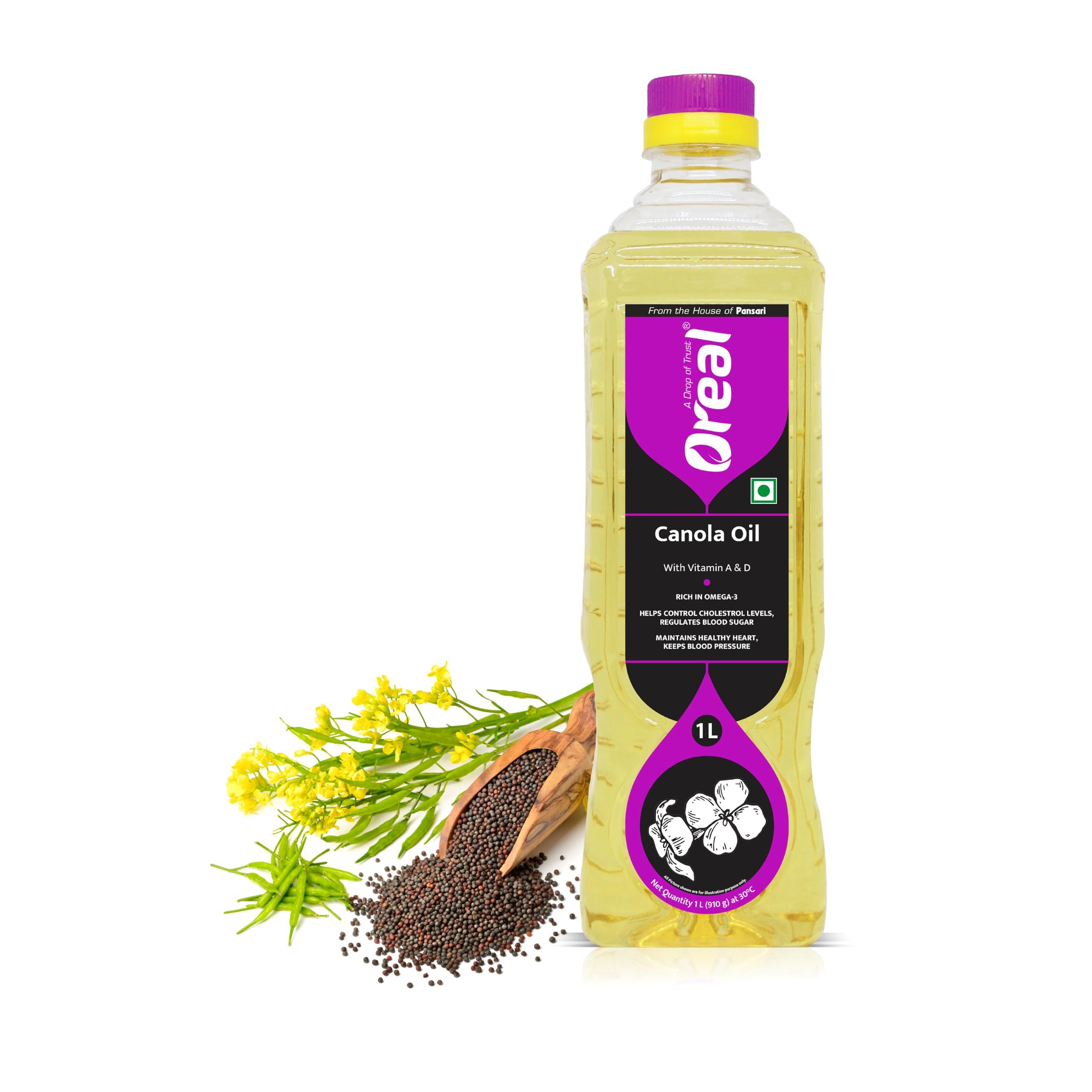 Oreal Oreal Premium Pure Canola Oil, 1 Litre for Cooking | Natural | Chemical-Free | Healthiest Cooking Oil | Rich in Omega-3 and Omega-6 | Improve in Metabolisms & Keeps Active | Preservative Free Suitable for all Ages