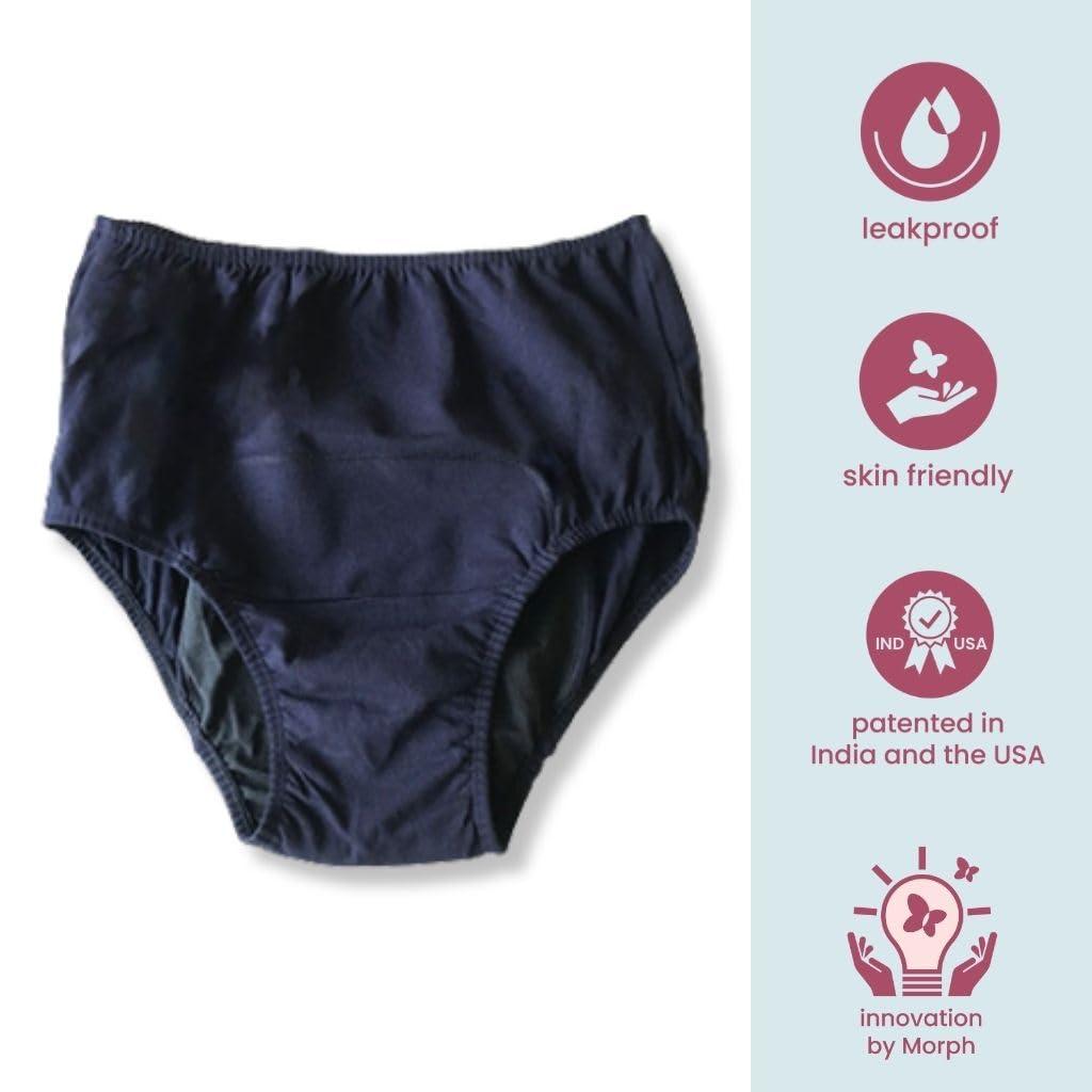 Morph Maternity Morph Maternity Period Panties After Delivery | Postpartum Panties & Breathable | Use with Pad for Non Icky Feeling | Soft Comfy Cotton | Pack of 3 | Black & Navy Blue | M