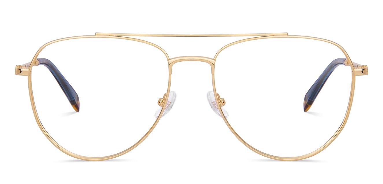 John Jacobs John Jacobs | Blue Cut & Antiglare Zero Power Computer Eyeglasses | Urban Elegance | Gold Full Rim Teardrop Shape | For Men & Women | Extra Wide | JJ E17072