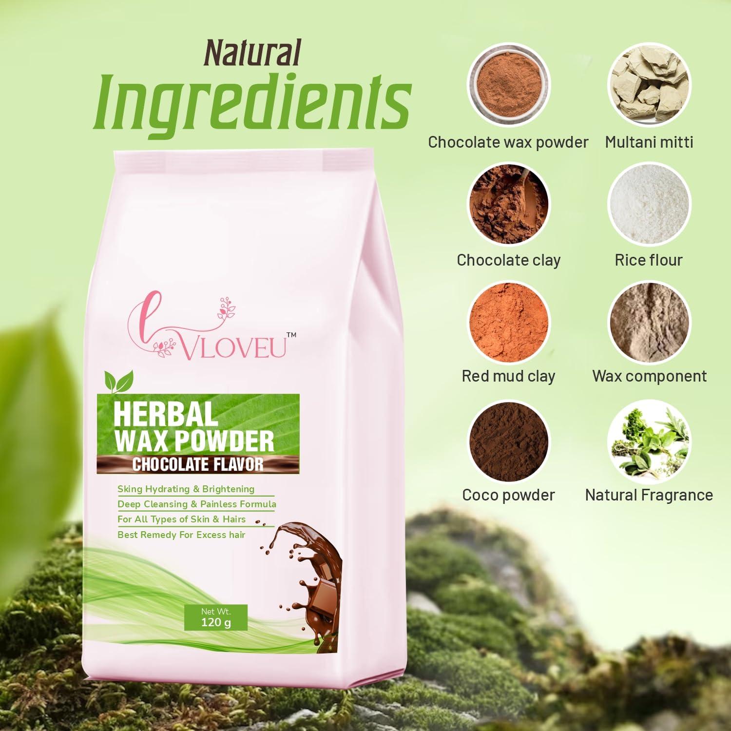 VLOVEU VLOVEU Chocolate Wax Powder Hair Removal Women | Chocolate Hair Removal Powder | Painless Chocolate Wax Women , All Skin Types Hands, Legs, Underarms, Bikini & Intimate Area - 120 Gm (Pack Of 1)