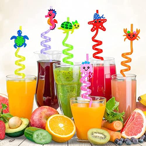 TWIN SEVEN TWIN SEVEN® Reusable Plastic Drinking Party Curly Straws for Kids, Birthday Decorations, Girls Party, Flavors Smoothie, Milkshakes – Cartoon Character (Pack of 4)
